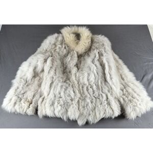 Saga Fox Vintage 90s Silver Fox Fur Coat Womens Small Gray Cropped Cape Jacket